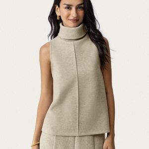 OGL NWT Beiege Sleeveless Turtleneck Split Hem Tank Top